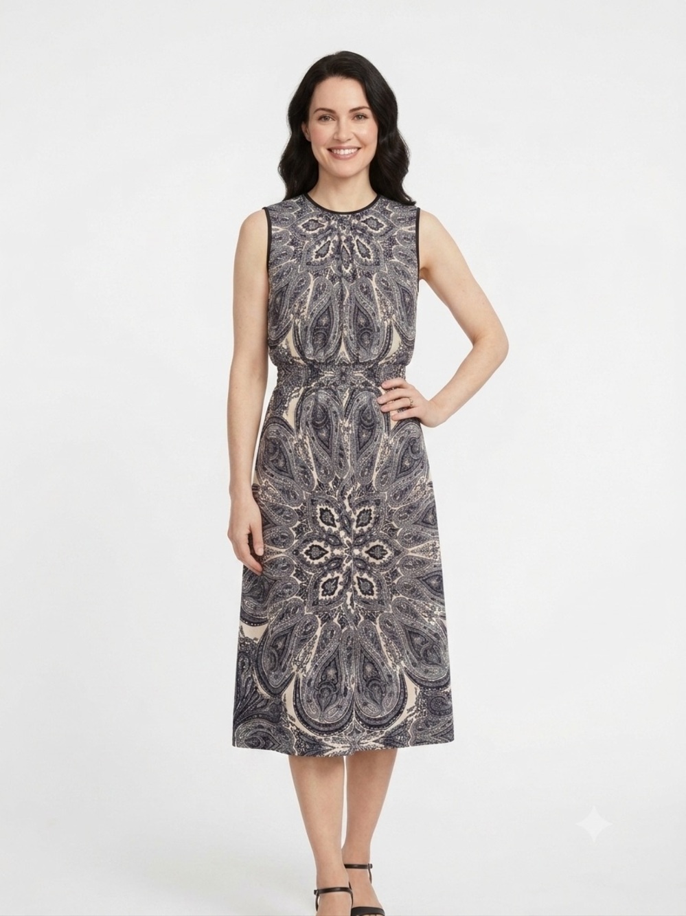 Alexia Admor Navy and Cream Paisley Midi Dress XS